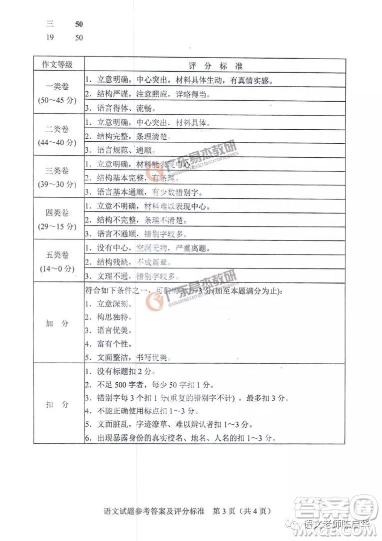 2019年廣東中考語文試卷解析及參考答案