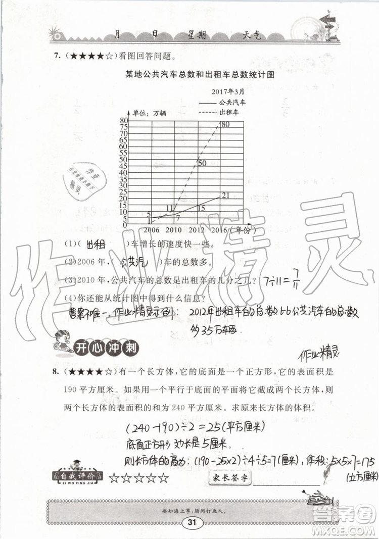 崇文書局2019年長江暑假作業(yè)小學五年級數學人教版參考答案