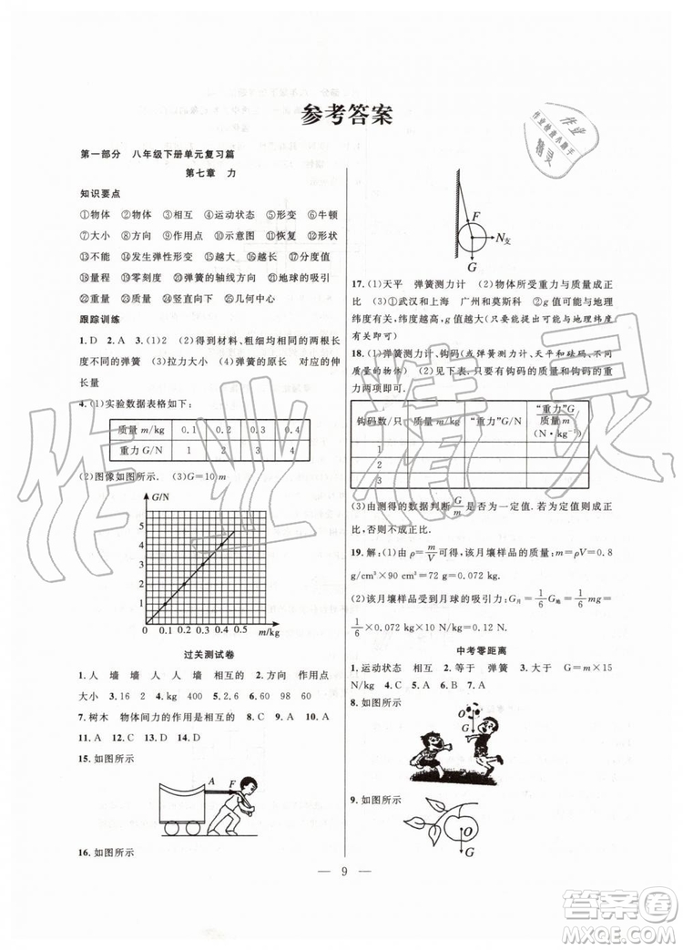 2019年暑假總動員八年級物理人教版合肥工業(yè)大學出版社答案