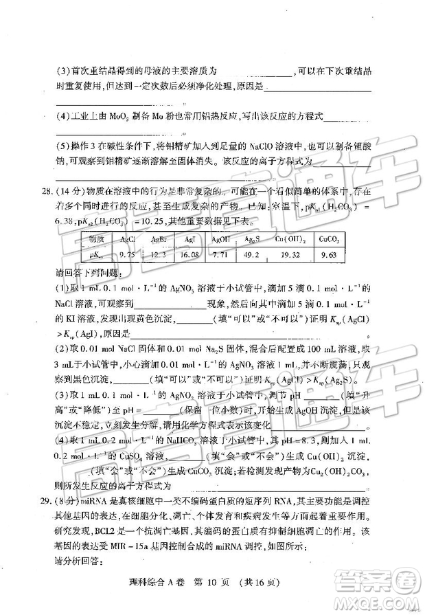 2019年高考模擬豫科名校大聯(lián)考A卷文理綜試題及答案