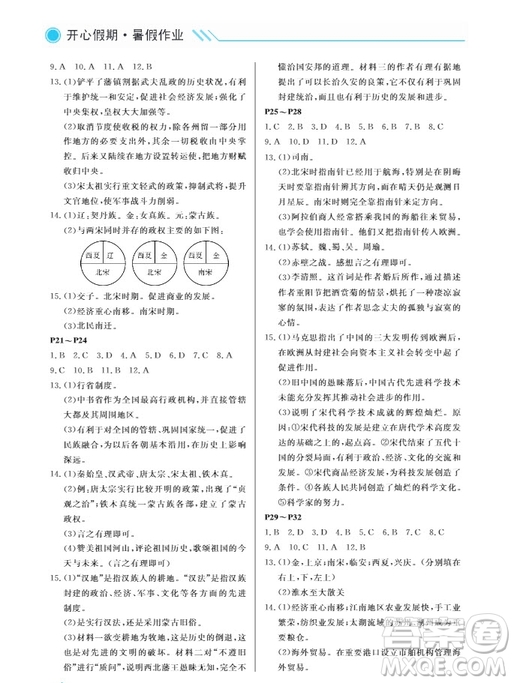 武漢出版社2019開(kāi)心假期暑假作業(yè)七年級(jí)歷史人教版答案