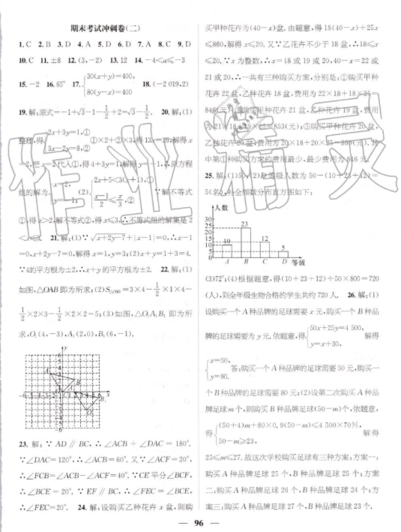 2019年人教版鴻鵠志文化期末沖刺王暑假作業(yè)七年級數(shù)學答案