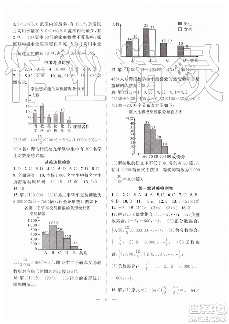 希望出版社2019暑假訓(xùn)練營七年級(jí)數(shù)學(xué)人教版RJ參考答案