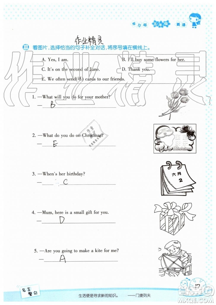 2019年暑假學(xué)習(xí)與生活假日知新五年級英語參考答案