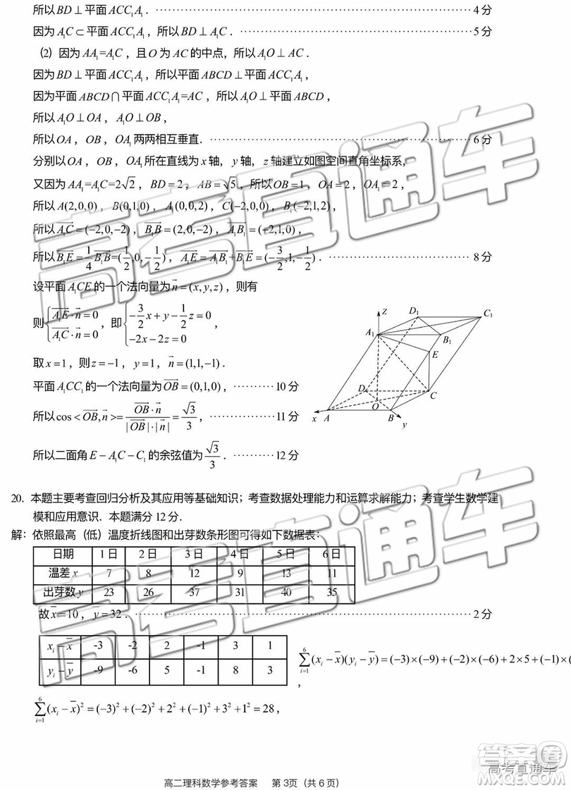 2019廈門高二下學(xué)期期末質(zhì)檢理數(shù)試卷及答案