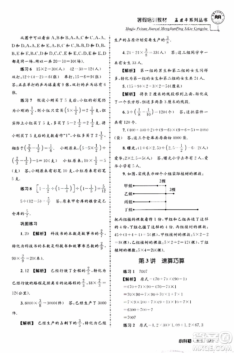 孟建平系列叢書2019年暑假培訓(xùn)教材小升初數(shù)學(xué)參考答案