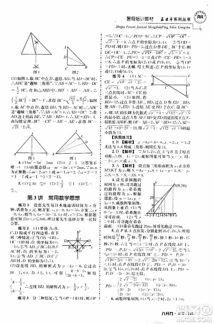 2019版孟建平系列叢書(shū)暑假培訓(xùn)教材八升九數(shù)學(xué)人教版參考答案