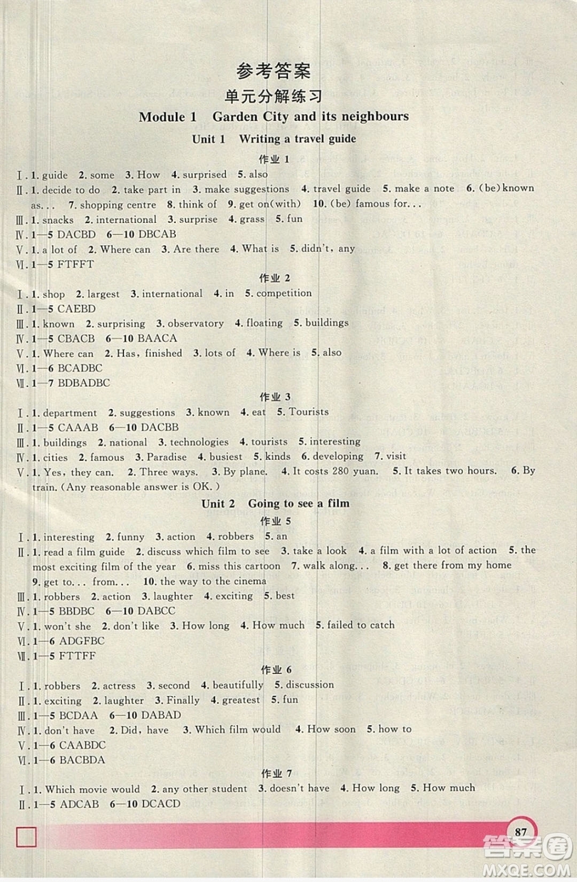 上海大學(xué)出版社2019年鐘書金牌暑假作業(yè)導(dǎo)與練七年級英語上海專版答案