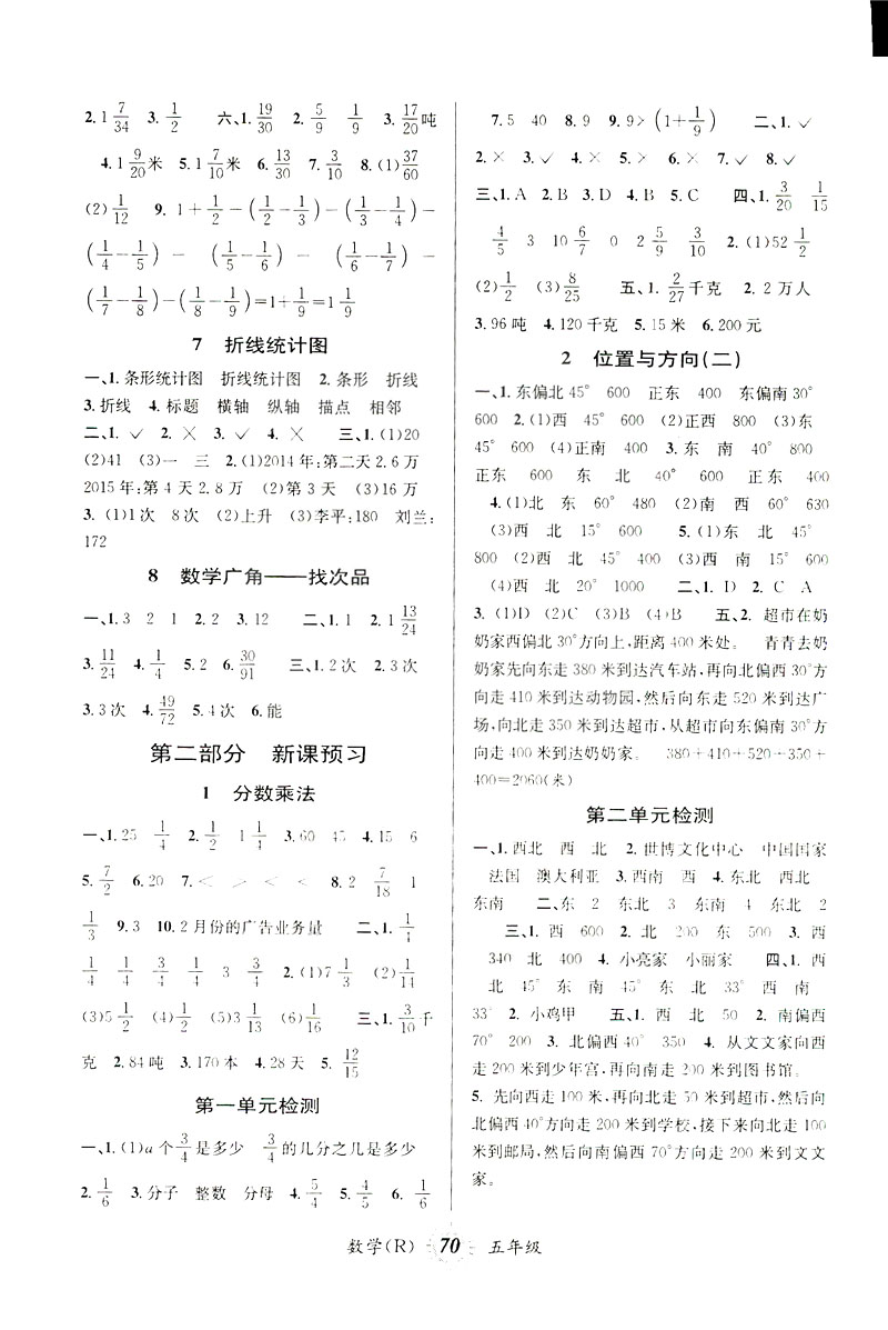 2019年第三學(xué)期暑假銜接五年級(jí)數(shù)學(xué)人教版參考答案