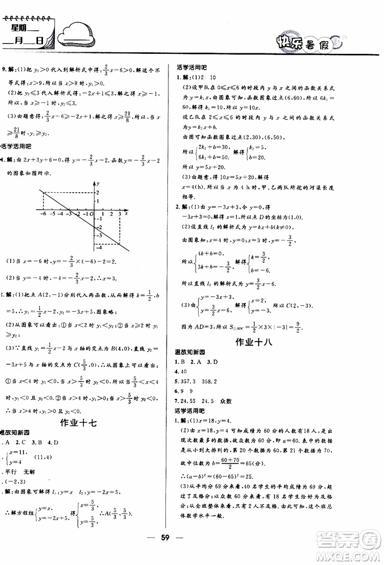 贏在起跑線2019版中學(xué)生快樂暑假8年級數(shù)學(xué)人教版參考答案