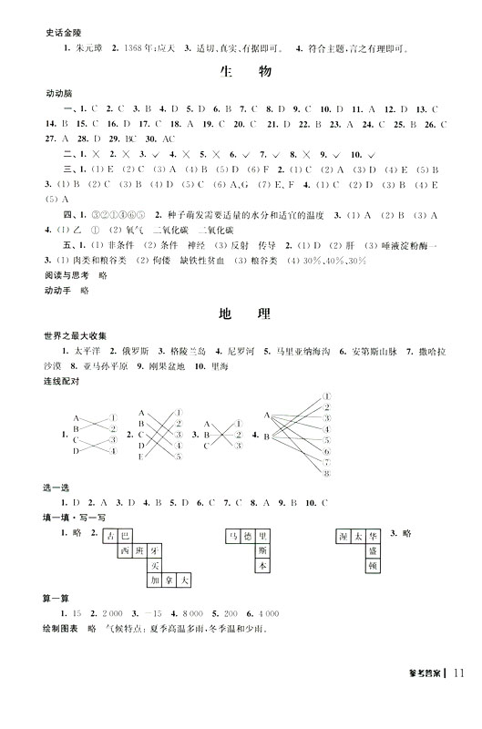 2019年愉快的暑假合訂本七年級(jí)參考答案