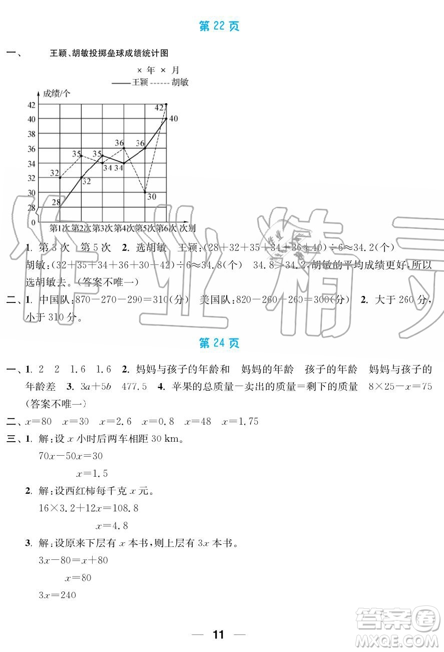 2019秋暑假接力棒語(yǔ)數(shù)英綜合篇小學(xué)5升6年級(jí)參考答案