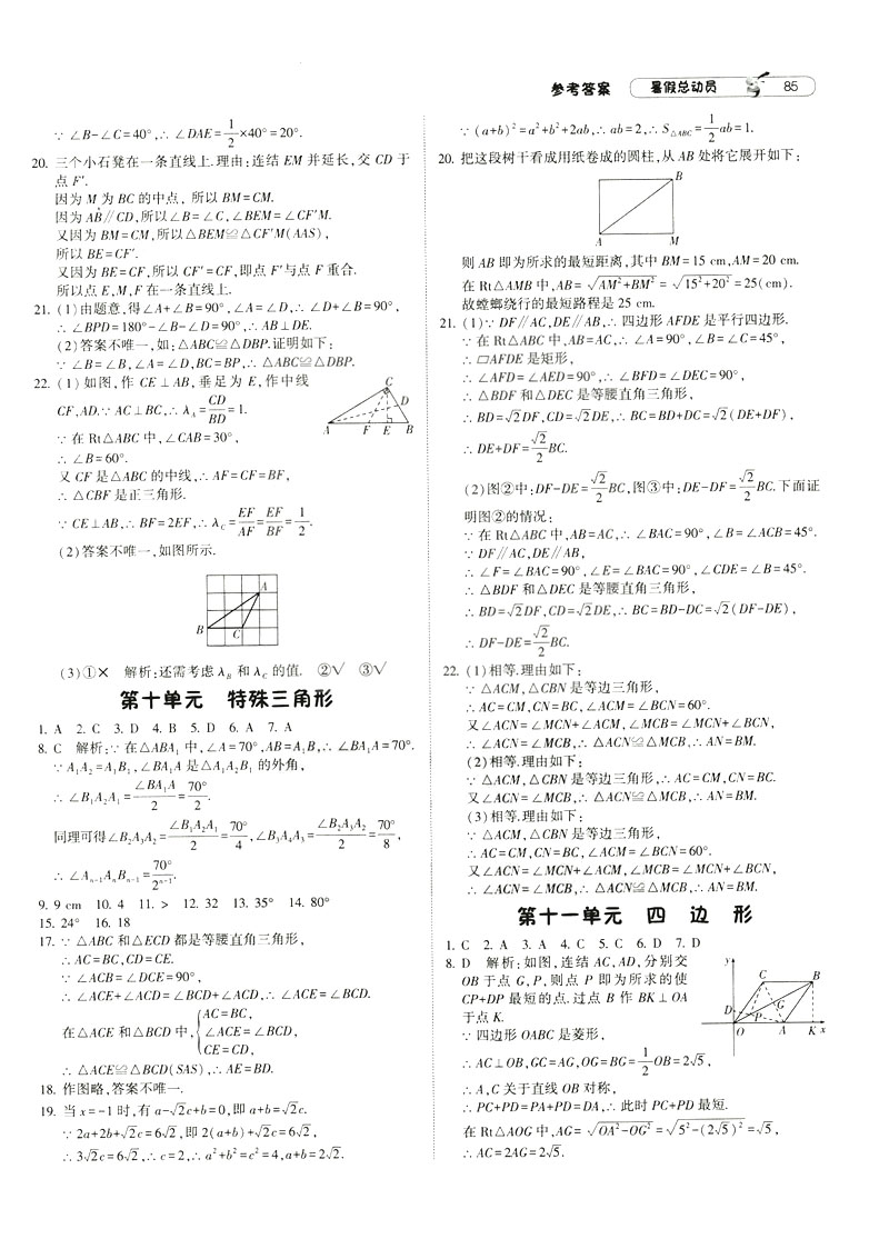 經(jīng)綸學(xué)典2019新版暑假總動(dòng)員數(shù)學(xué)八年級(jí)8升9浙教版ZJ參考答案