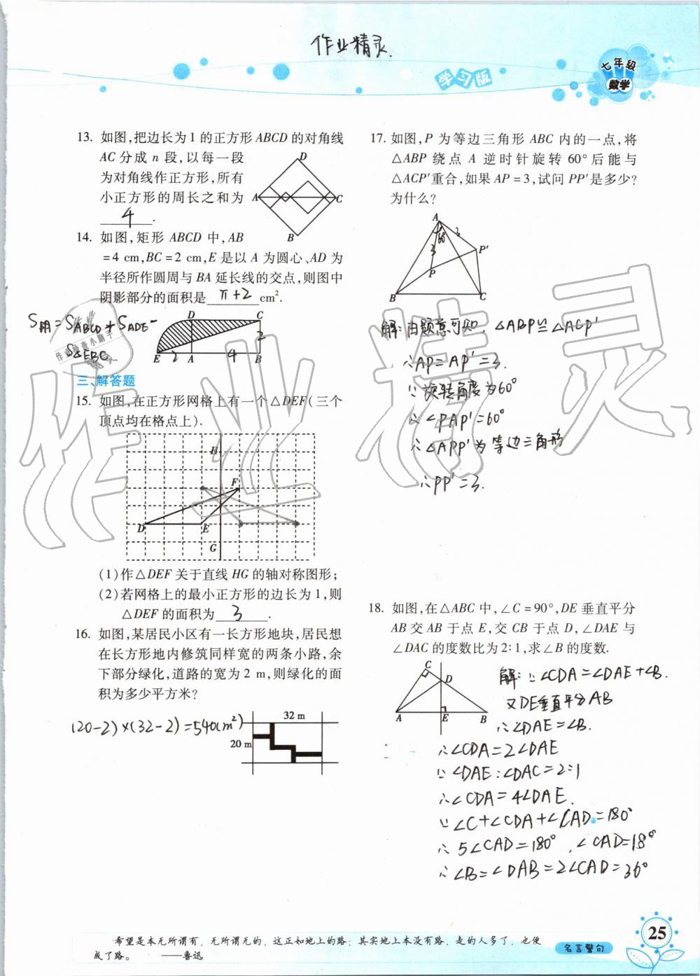 暑假學(xué)習(xí)與生活2019年假日知新七年級(jí)數(shù)學(xué)學(xué)習(xí)版參考答案