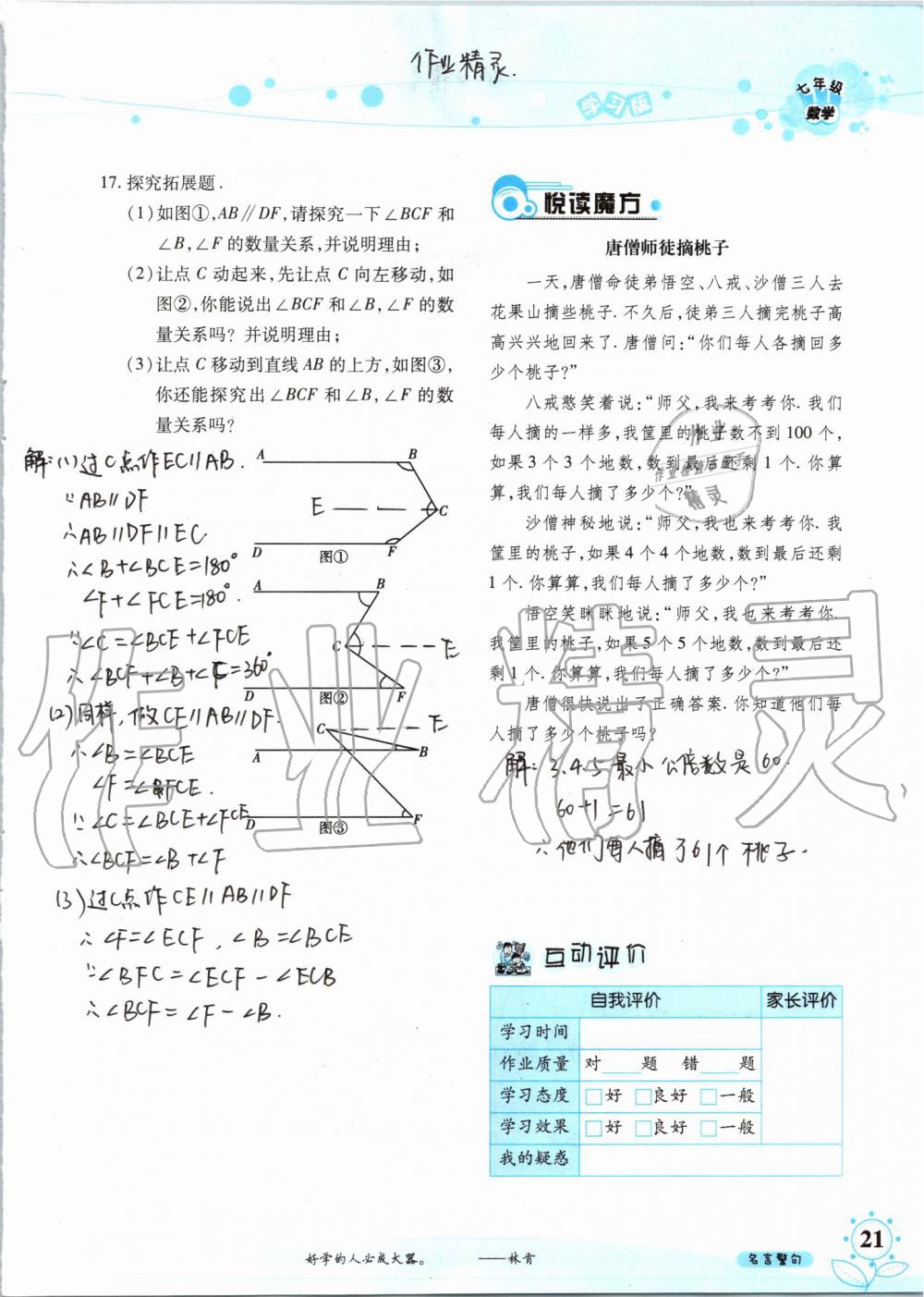 暑假學(xué)習(xí)與生活2019年假日知新七年級(jí)數(shù)學(xué)學(xué)習(xí)版參考答案