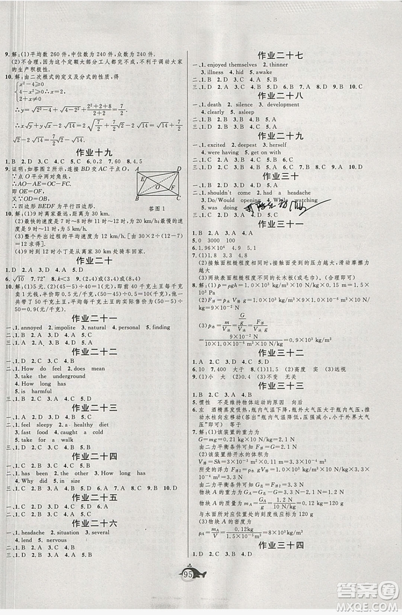 武漢大學(xué)出版社績優(yōu)課堂2019快樂暑假八年級人教版合訂本答案