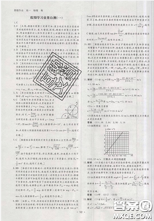 步步高2019暑假作業(yè)專題突破練高一物理粵教版必修2答案