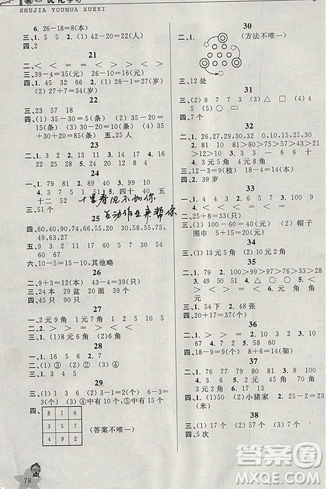 藍(lán)天教育2019年暑假優(yōu)化學(xué)習(xí)一年級數(shù)學(xué)人教版參考答案