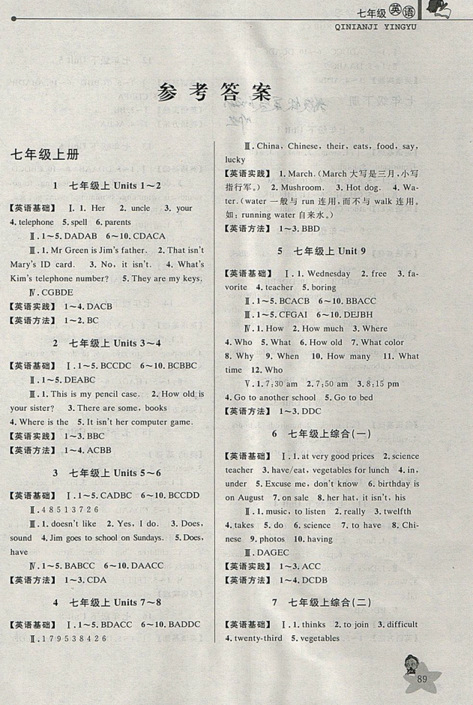 藍(lán)天教育2019年暑假優(yōu)化學(xué)習(xí)七年級(jí)英語(yǔ)人教版參考答案