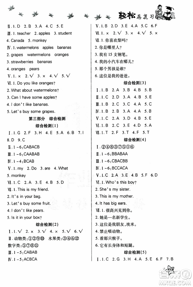 2019年輕松總復(fù)習(xí)假期作業(yè)三年級(jí)英語(yǔ)輕松暑假R人教版參考答案