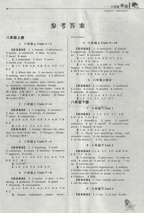 藍(lán)天教育2019年暑假優(yōu)化學(xué)習(xí)八年級英語R人教版參考答案