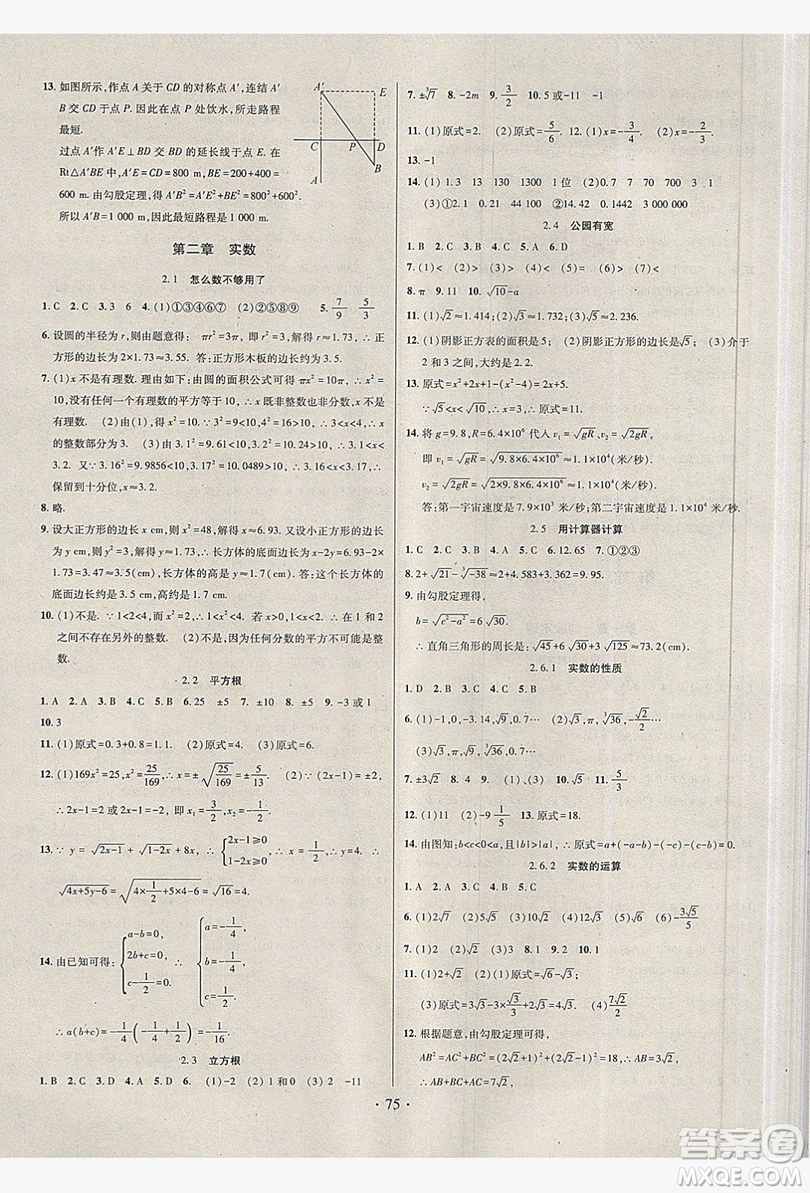 2019陽(yáng)光假期年度總復(fù)習(xí)七年級(jí)數(shù)學(xué)北師大版答案