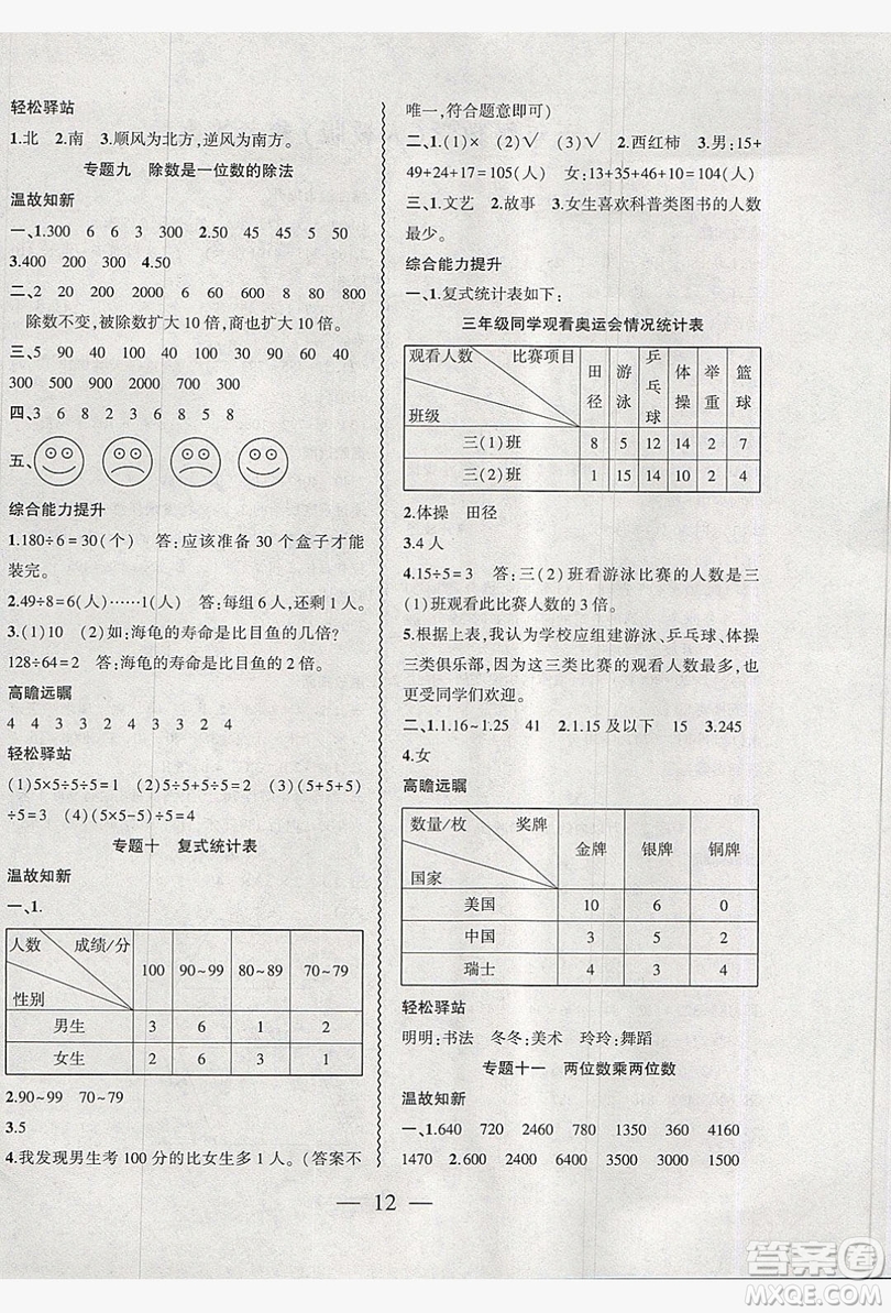 2019假期總動(dòng)員暑假必刷題三年級(jí)數(shù)學(xué)人教版答案