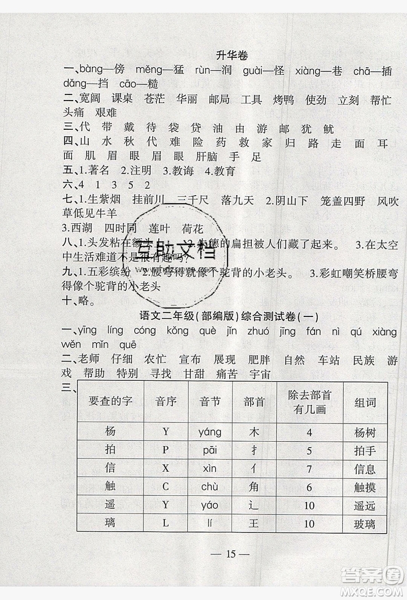 2019假期總動(dòng)員暑假必刷題二年級(jí)語文部編版答案