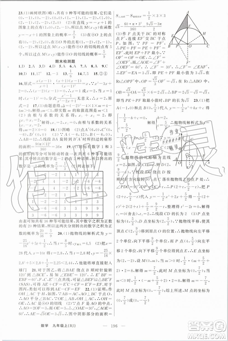 2019年原創(chuàng)新課堂九年級(jí)數(shù)學(xué)上冊(cè)人教版答案