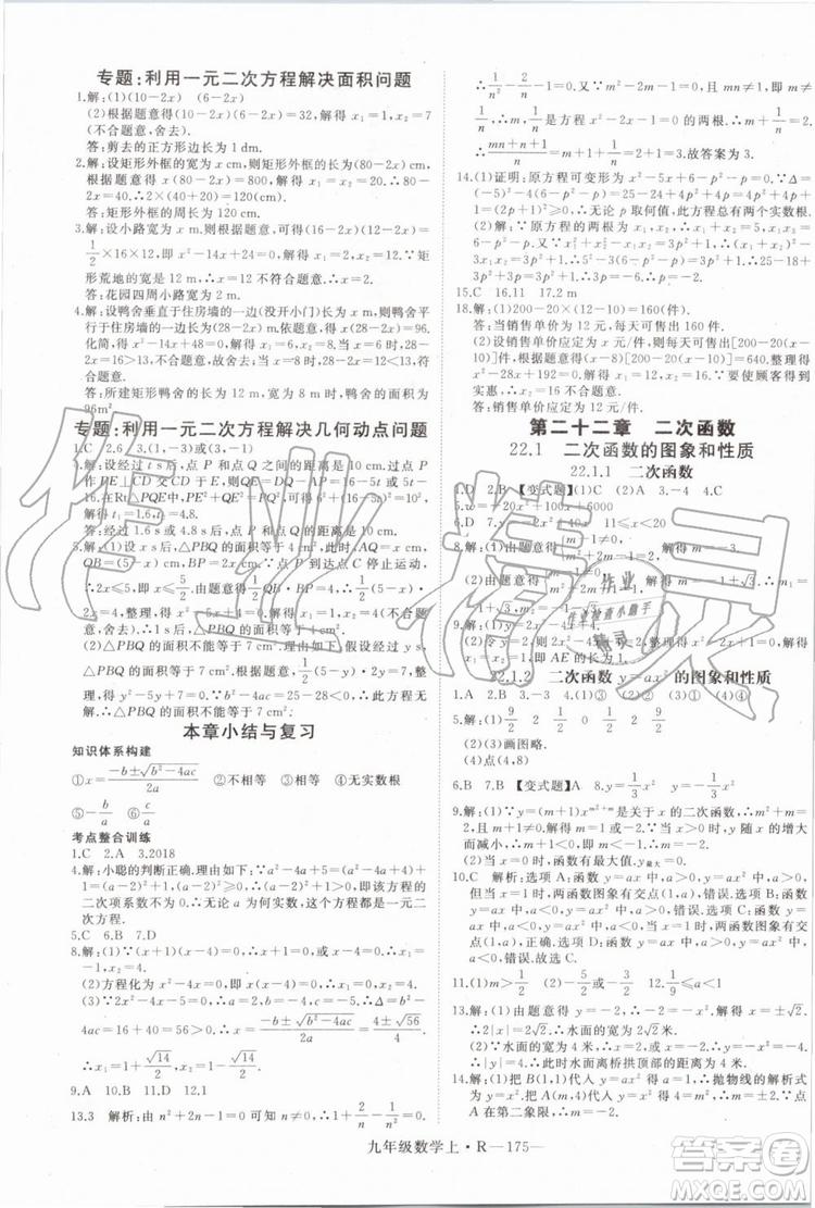 湖北專用2019秋優(yōu)翼叢書學(xué)練優(yōu)數(shù)學(xué)九年級上冊RJ人教版參考答案