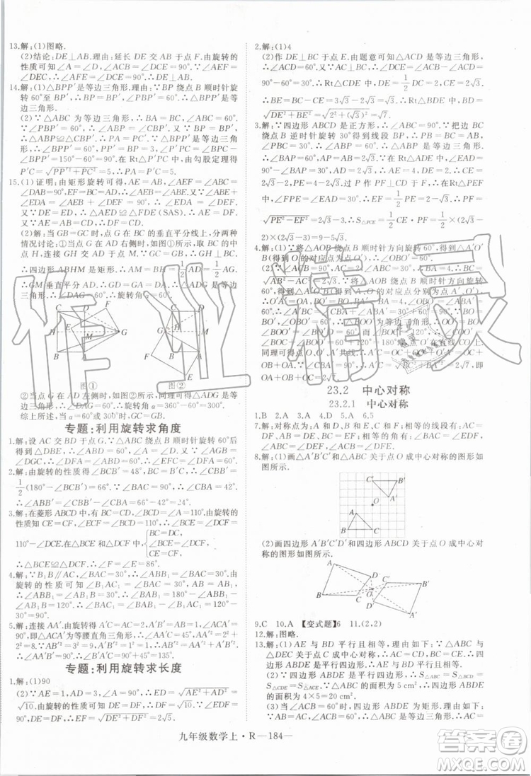 湖北專用2019秋優(yōu)翼叢書學(xué)練優(yōu)數(shù)學(xué)九年級上冊RJ人教版參考答案