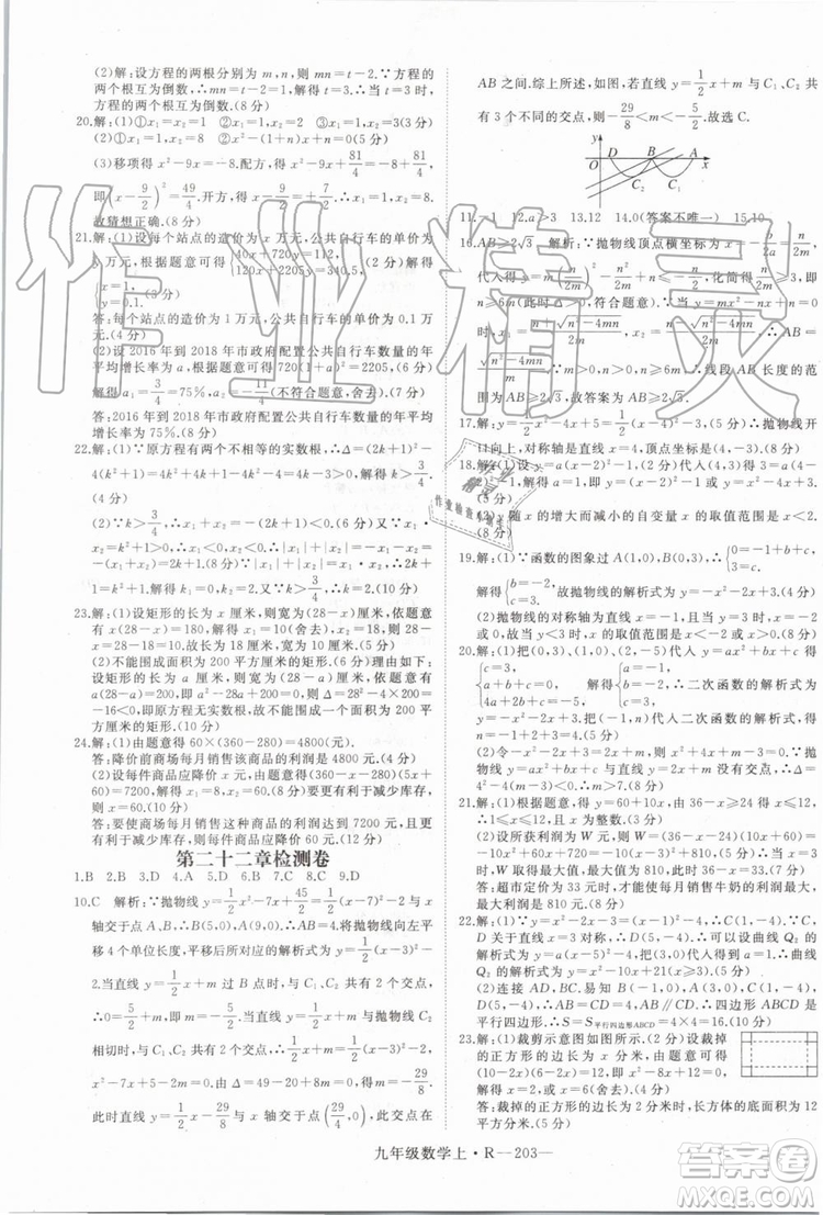 湖北專用2019秋優(yōu)翼叢書學(xué)練優(yōu)數(shù)學(xué)九年級上冊RJ人教版參考答案