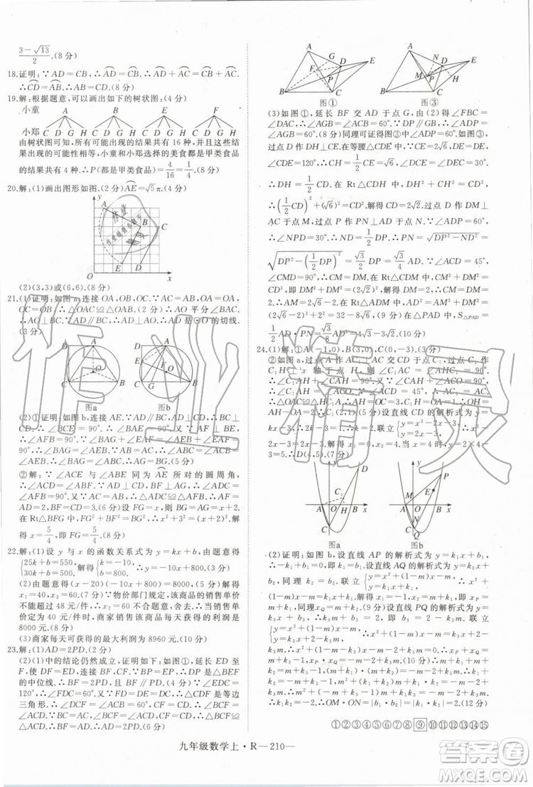 湖北專用2019秋優(yōu)翼叢書學(xué)練優(yōu)數(shù)學(xué)九年級上冊RJ人教版參考答案