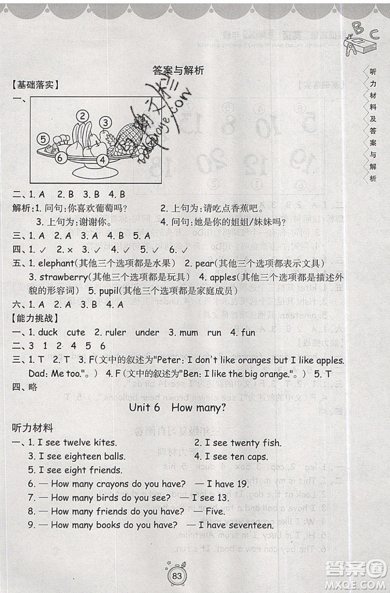 暑假銜接2019年暑假提高班3升4年級英語參考答案