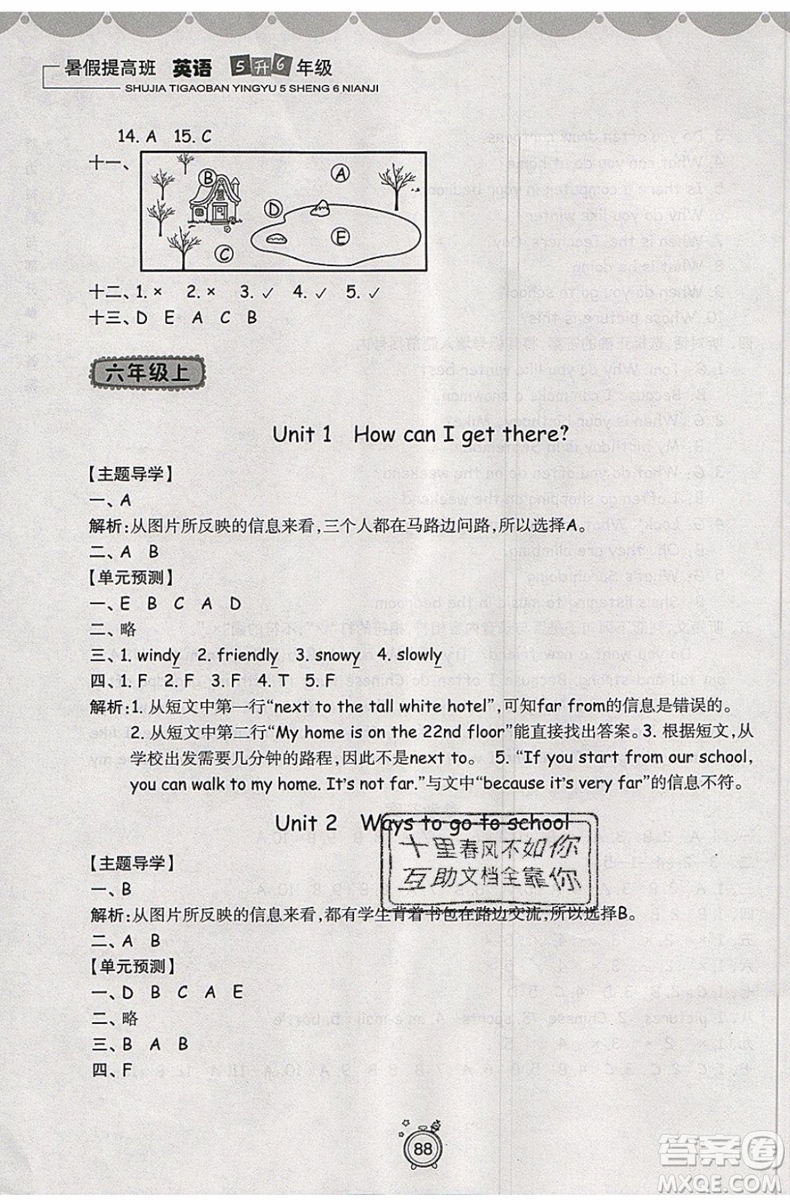 2019年暑假提高班5升6年級英語小學(xué)五年級下冊暑假作業(yè)參考答案