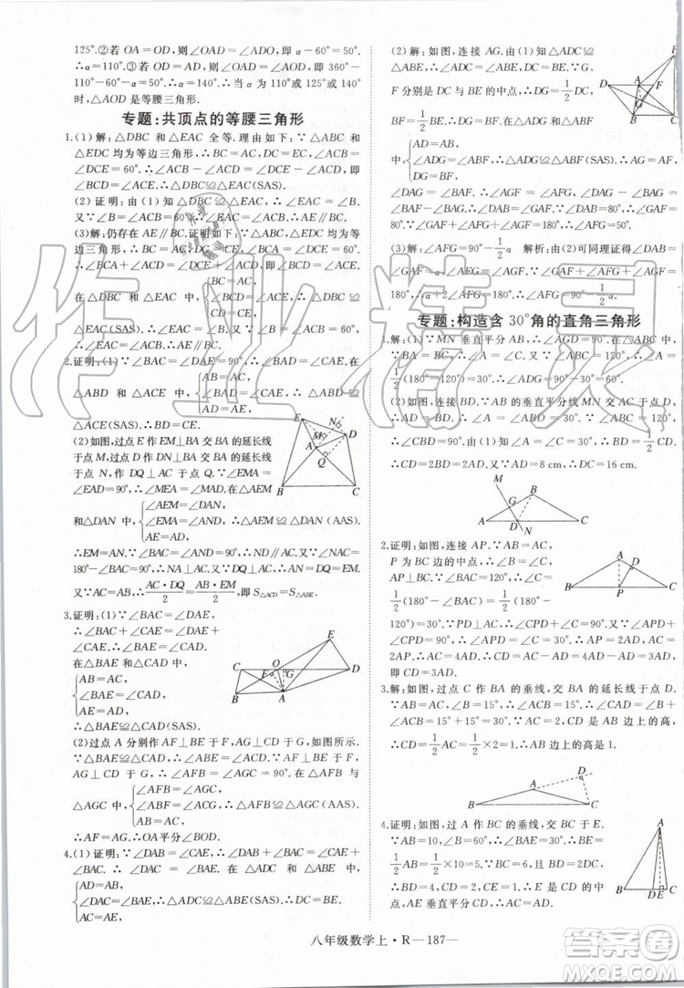 湖北專用2019年優(yōu)翼學(xué)練優(yōu)八年級數(shù)學(xué)上冊人教版參考答案