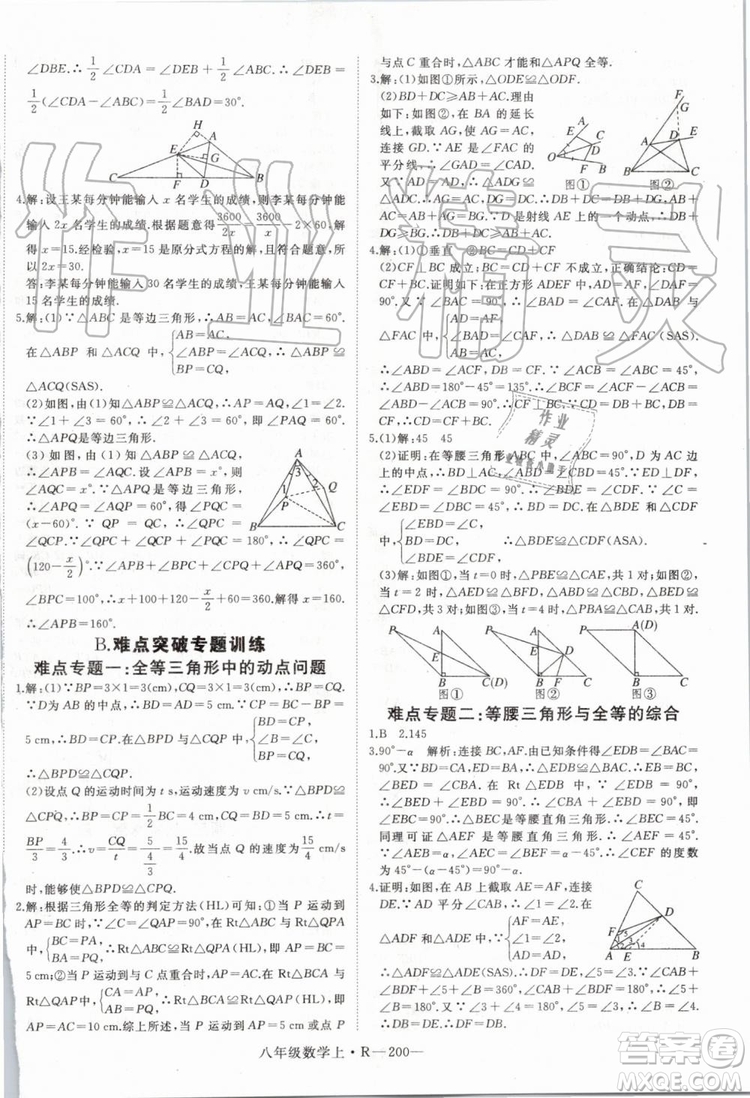 湖北專用2019年優(yōu)翼學(xué)練優(yōu)八年級數(shù)學(xué)上冊人教版參考答案