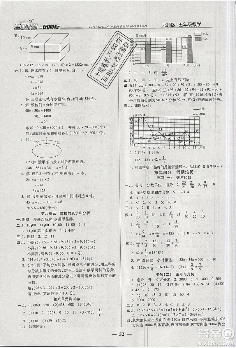 2019小學(xué)生復(fù)習(xí)計(jì)劃風(fēng)向標(biāo)暑假五年級(jí)數(shù)學(xué)北師大版答案