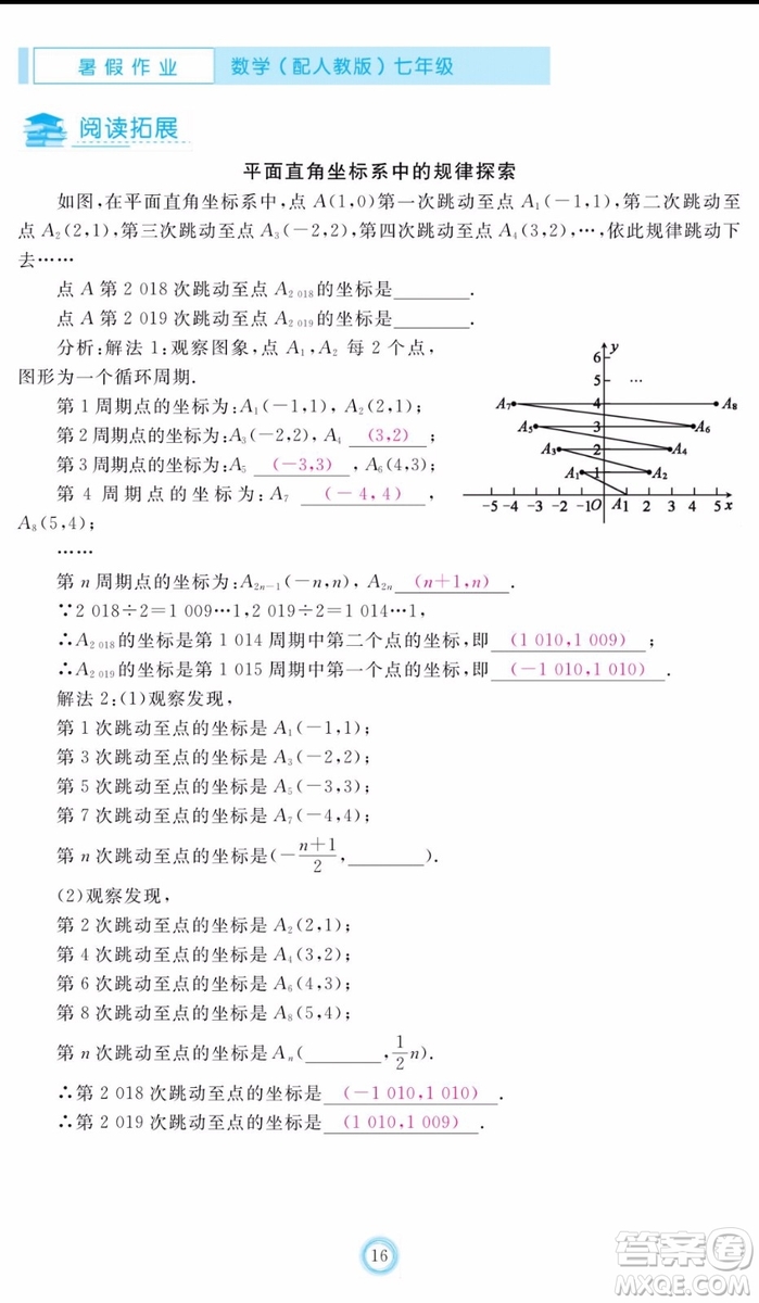 芝麻開花2020年暑假作業(yè)七年級數(shù)學人教版參考答案