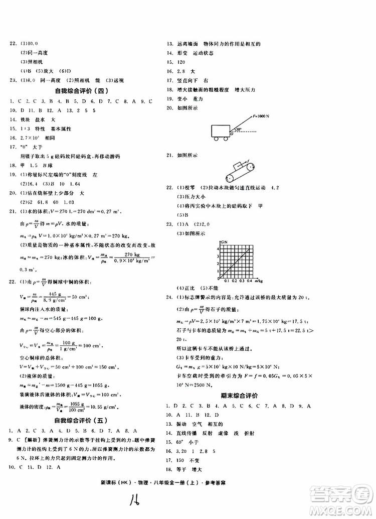 2019年全品作業(yè)本物理八年級全一冊上新課標(biāo)HK滬科版云南專用參考答案