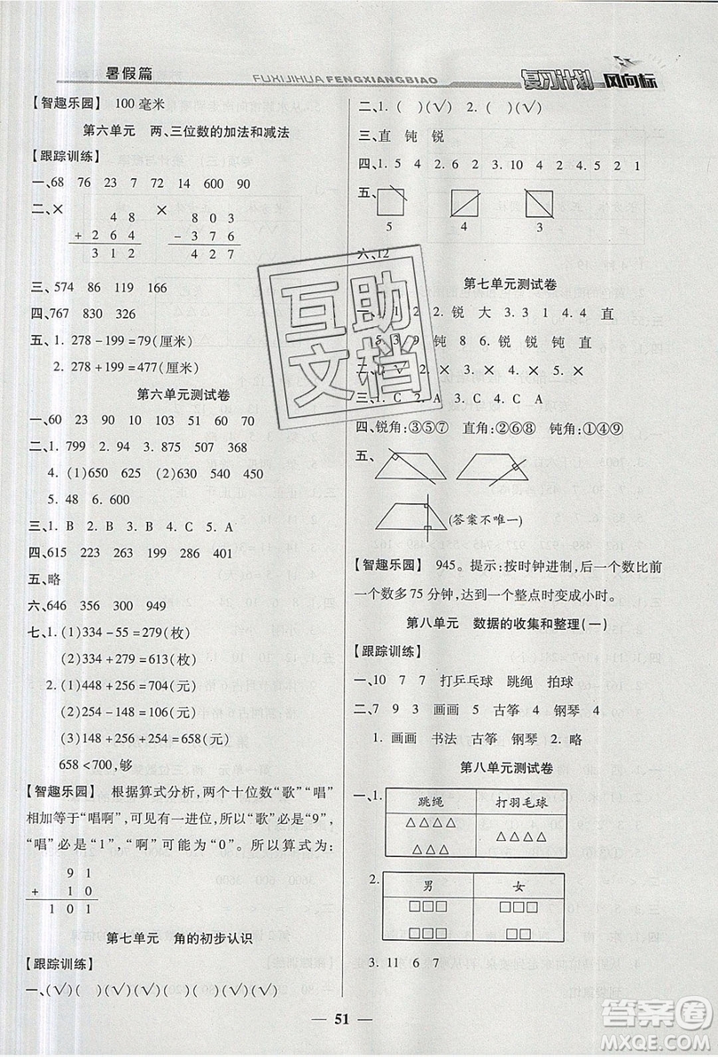 2019小學(xué)生復(fù)習(xí)計(jì)劃風(fēng)向標(biāo)暑假2年級(jí)數(shù)學(xué)蘇教版答案