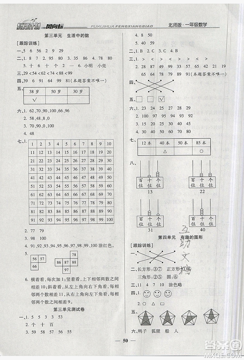 2019小學(xué)生復(fù)習(xí)計(jì)劃風(fēng)向標(biāo)暑假1年級數(shù)學(xué)北師大版答案