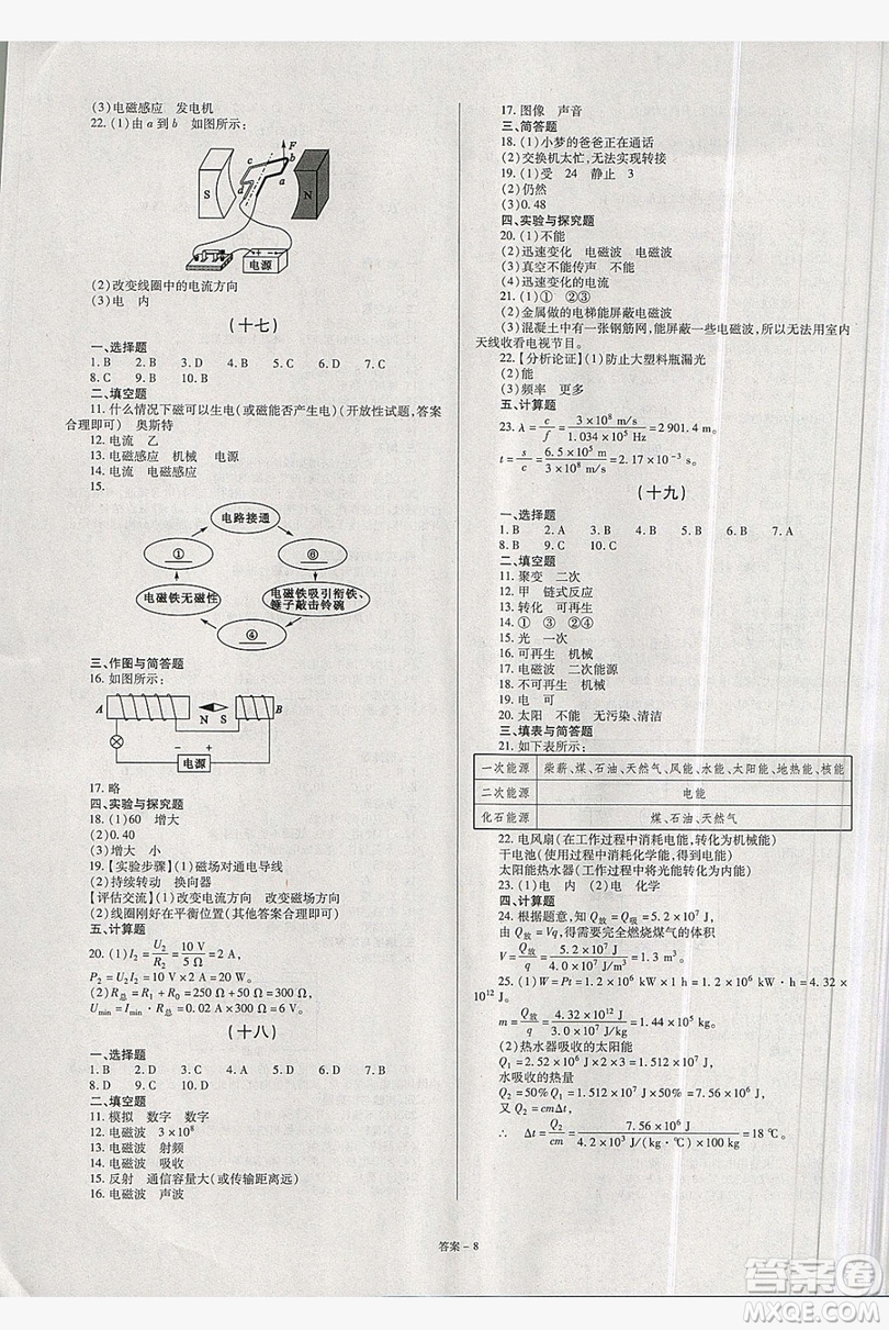 2019點(diǎn)擊金牌學(xué)業(yè)觀察9年級(jí)物理全一冊(cè)人教版答案