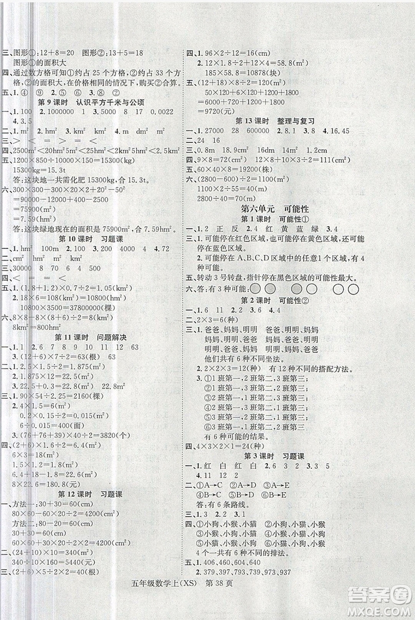 國(guó)華圖書(shū)2019學(xué)業(yè)測(cè)評(píng)5年級(jí)數(shù)學(xué)上冊(cè)西師大版答案