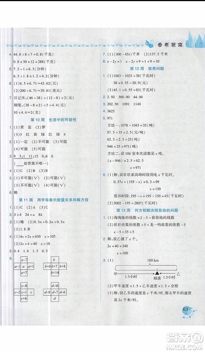 2019新版黃岡小狀元易錯周周練五年級上冊數(shù)學人教版參考答案