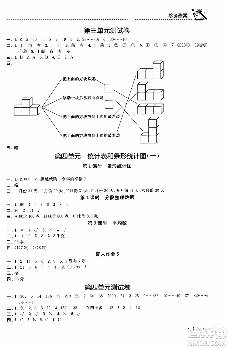 2019年名師點(diǎn)撥課時(shí)作業(yè)本數(shù)學(xué)四年級(jí)上新課標(biāo)江蘇版參考答案