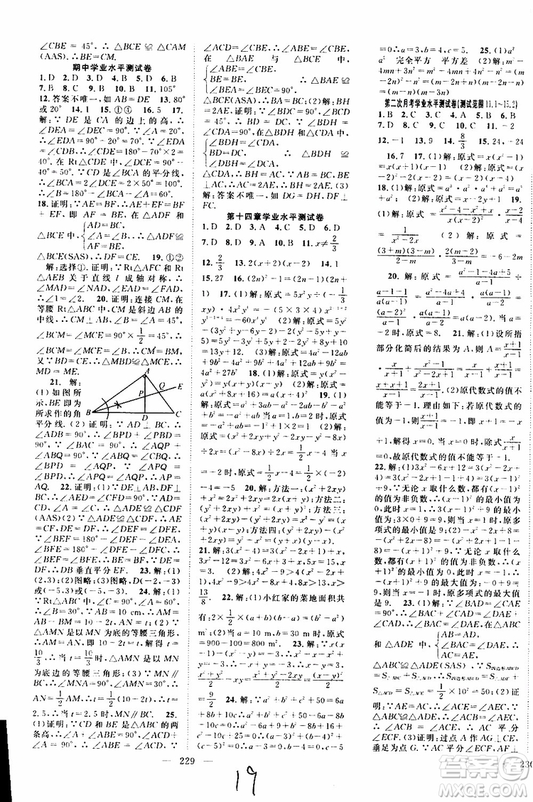 萬羽文化2019年秋名師學案分層進階學習法八年級上冊數(shù)學參考答案