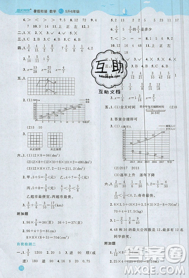 江西教育出版社2019陽光同學暑假銜接5升6五年級數(shù)學人教版答案