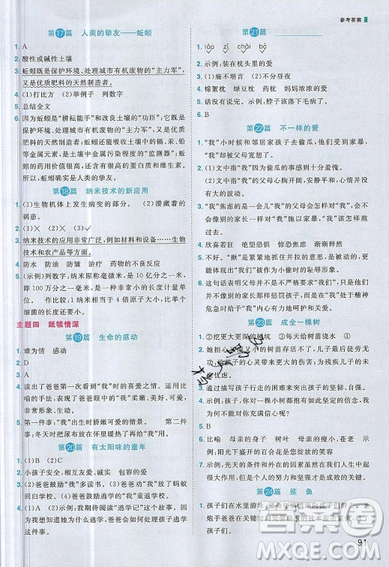 宇軒圖書2019陽光同學百校名師推薦閱讀真題80篇彩虹版五年級語文答案