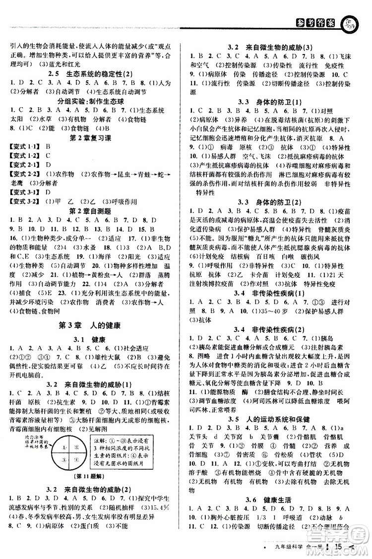 2020版教與學(xué)課程同步講練九年級科學(xué)全一冊浙教版參考答案